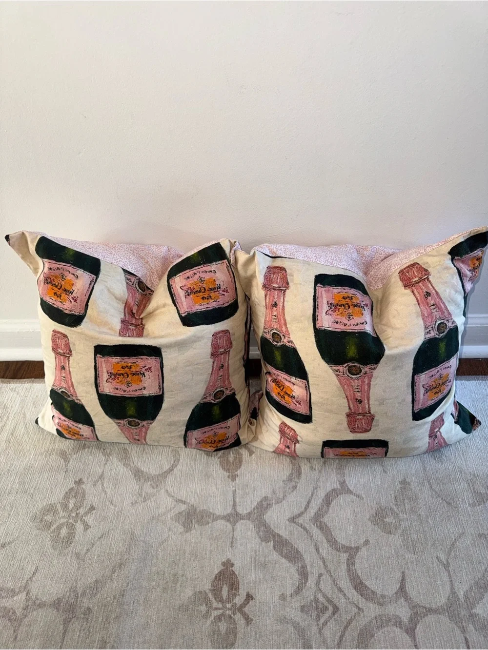 Champagne Bottle Print Set of 2 Custom Feather Down Accent Throw Pillows